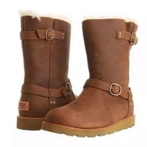 Ugg Noira Tan Buckles Waterproof Boots Sz 9 Excell